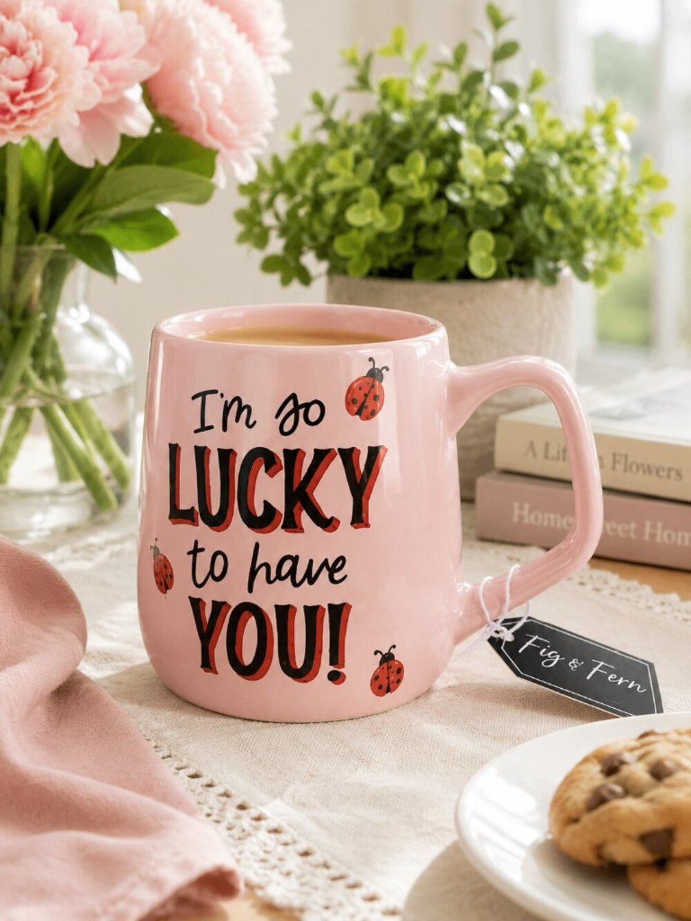Fig & Fern Lucky Ladybug Mug Ceramic Coffee Cup Microwave Safe NWT Gift